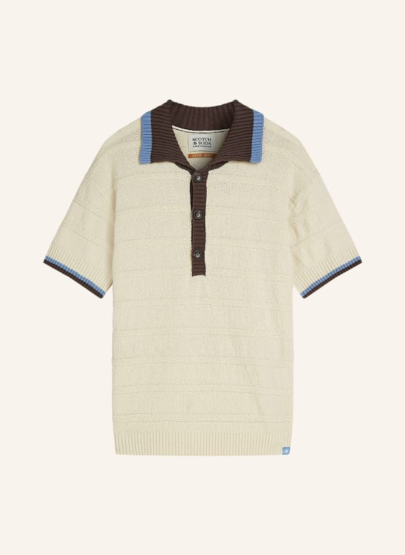 SCOTCH & SODA Strick-Poloshirt Loose Fit CREME / DUNKELBRAUN / BLAU