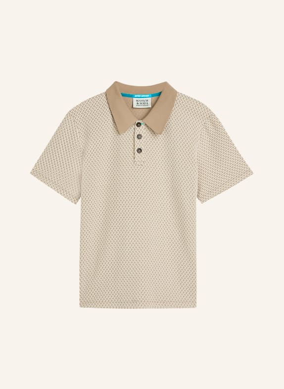 SCOTCH & SODA Jacquardové polo tričko Relaxed Fit BÉŽOVÁ / KRÉMOVÁ