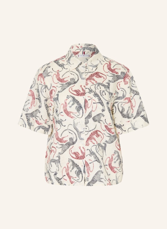 TOMMY HILFIGER Linen shirt blouse ECRU / DARK RED / BLACK