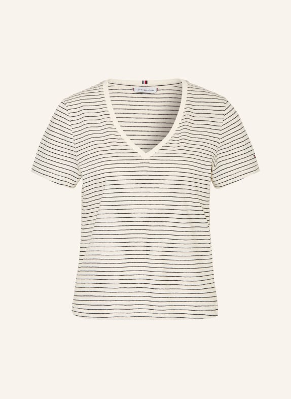 TOMMY HILFIGER T-Shirt mit Leinen ECRU / SCHWARZ