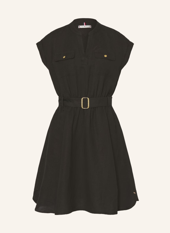 TOMMY HILFIGER Kleid mit Leinen SCHWARZ