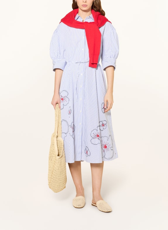 TOMMY HILFIGER Hemdblusenkleid mit 3/4-Arm BLAU / WEISS