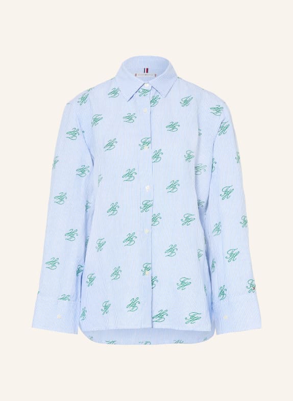 TOMMY HILFIGER Overhemdblouse met linnen LICHTBLAUW / GROEN / WIT