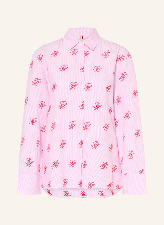 TOMMY HILFIGER Overhemdblouse met linnen ROZE / DONKERROOD / WIT