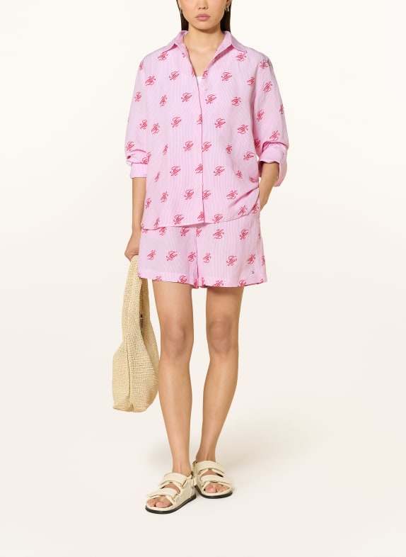 TOMMY HILFIGER Overhemdblouse met linnen ROZE / DONKERROOD / WIT