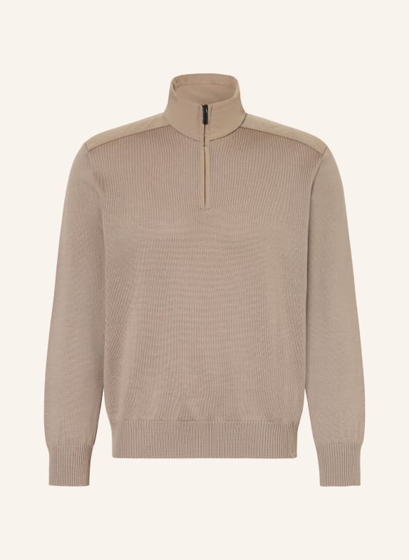 PAUL & SHARK Troyer im Materialmix HELLBRAUN