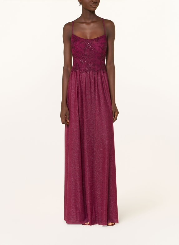 Suddenly Princess Večerní šaty s krajkou a třpytivou nití TMAVĚ ČERVENÁ