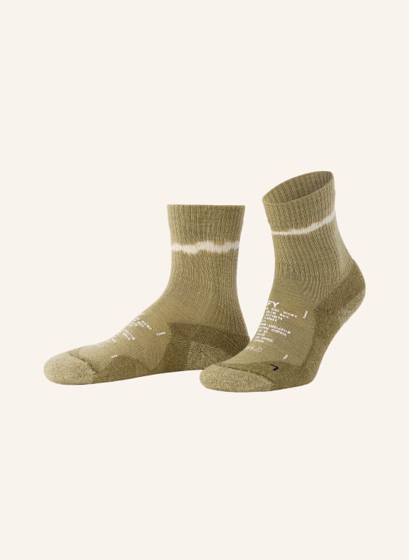 SATISFY Běžecké ponožky MERINO NYLON TUBE s merino vlnou OLIVOVÁ / KHAKI / BÍLÁ