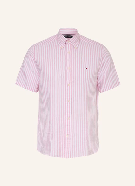 TOMMY HILFIGER Kurzarm-Hemd Regular Fit mit Leinen ROSA / WEISS