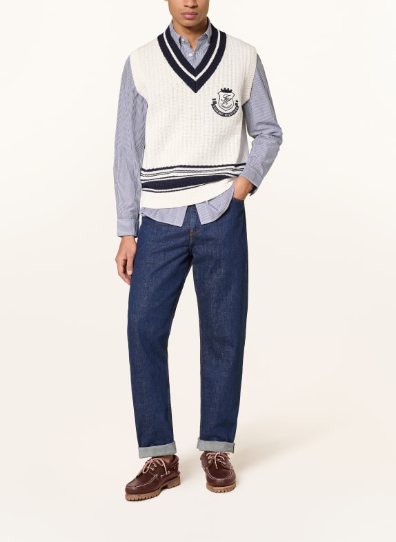 TOMMY HILFIGER pull sans manches ÉCRU / BLEU FONCÉ