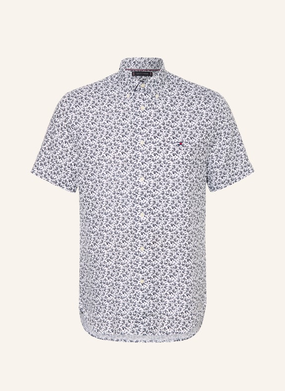 TOMMY HILFIGER Kurzarm-Hemd Regular Fit aus Leinen WEISS / DUNKELBLAU