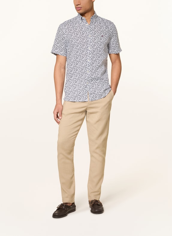 TOMMY HILFIGER Korte mouwen overhemd Regular Fit van linnen WIT / DONKERBLAUW