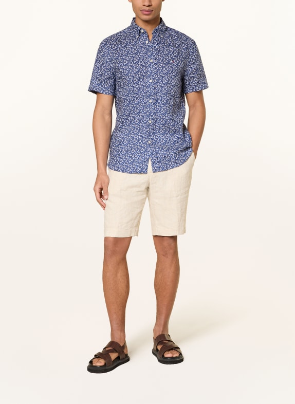 TOMMY HILFIGER Korte mouwen overhemd Regular Fit van linnen BLAUW / WIT