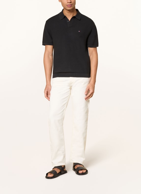 TOMMY HILFIGER Koszulka polo z pikowanym wzorem CZARNY