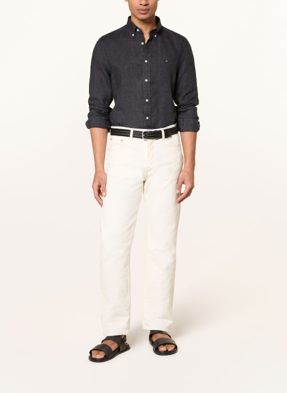 TOMMY HILFIGER Linnen overhemd Regular Fit ZWART