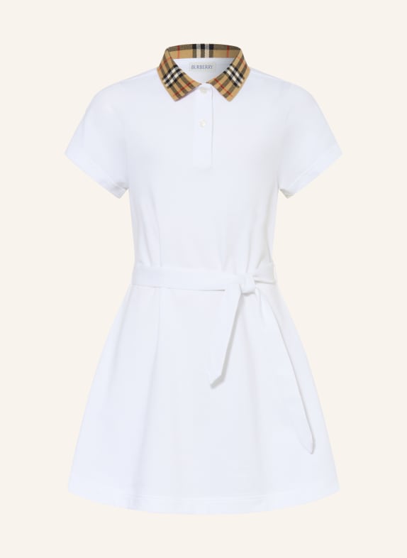 BURBERRY Piqué-Polokleid WEISS / BEIGE / SCHWARZ