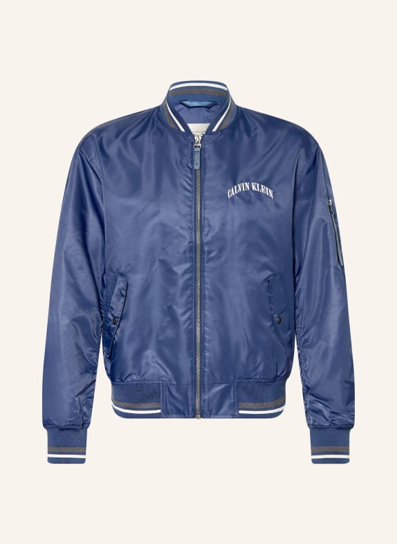 Calvin Klein Jeans Saténová bunda TMAVĚ MODRÁ / BÍLÁ