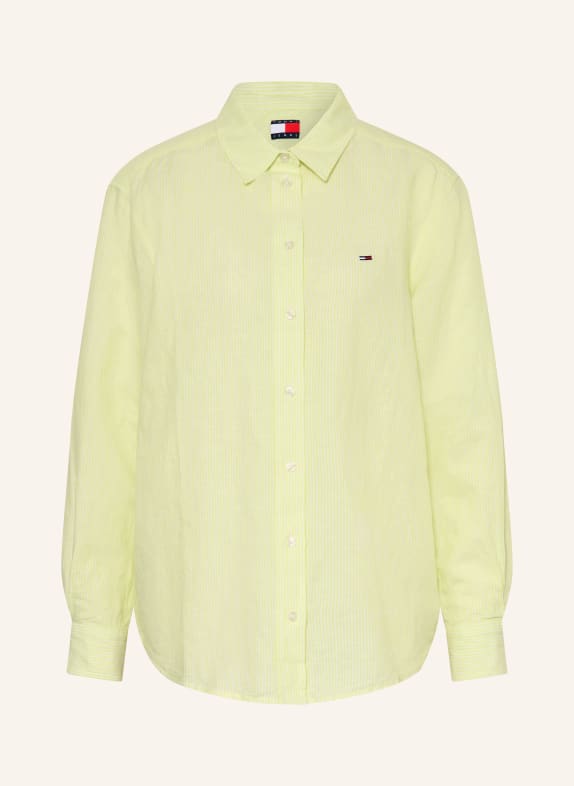 TOMMY JEANS Hemdbluse mit Leinen NEONGRÜN / WEISS