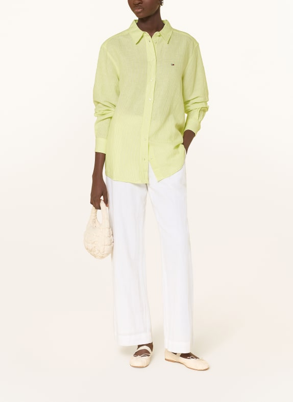 TOMMY JEANS Overhemdblouse met linnen NEONGROEN / WIT