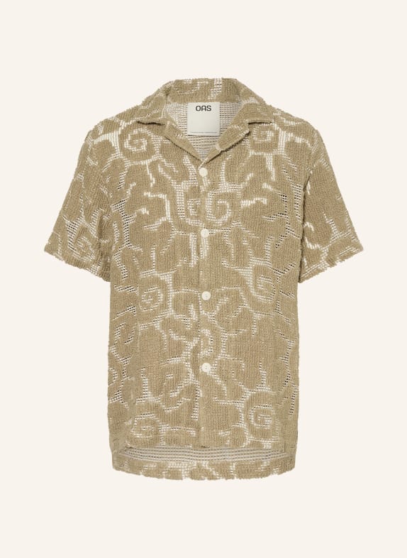 OAS Háčkovaná košile SUNERO Relaxed Fit KHAKI / KRÉMOVÁ