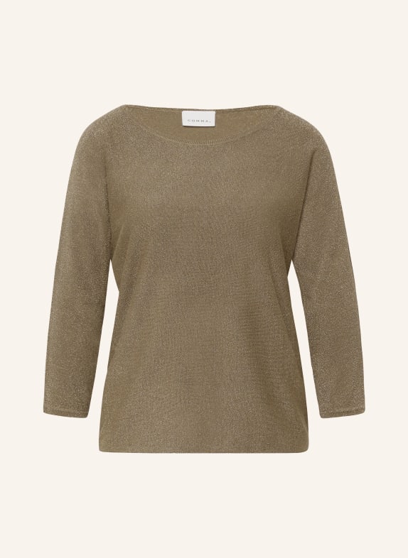 comma Sweater with 3/4 sleeves and glitter yarn KHAKI
