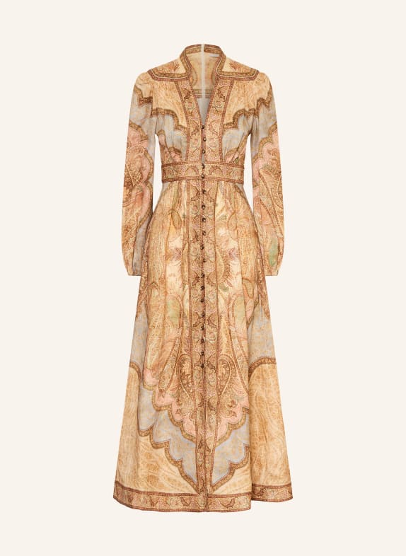 ZIMMERMANN Leinenkleid WANDERLUST BEIGE / HELLROT / OLIV