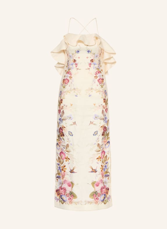 ZIMMERMANN Kleid PATIENCE mit Glitzergarn CREME / BLAUGRAU / ROT