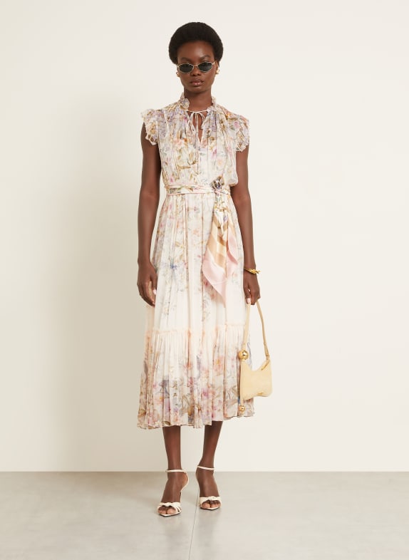 ZIMMERMANN REBELLION dress with ruffles and pleats CREAM / PINK / LIGHT BLUE