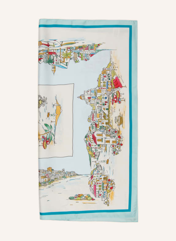 LONGCHAMP Seidentuch BEACH SCENE CREME / DUNKELGELB / HELLBLAU