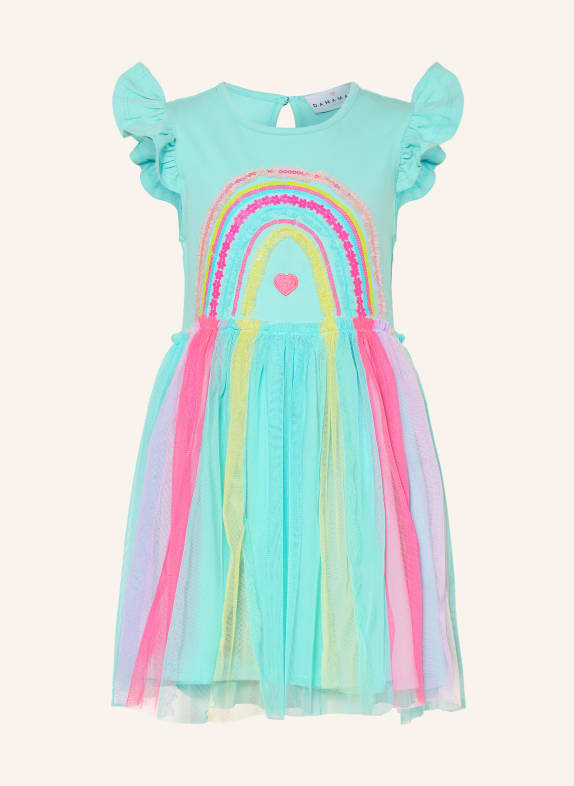 DANAMADE Robe en mélange de matières avec paillettes TURQUOISE / ROSE FUCHSIA / JAUNE