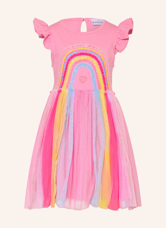 DANAMADE Robe en mélange de matières avec paillettes ROSE / JAUNE / BLEU CLAIR