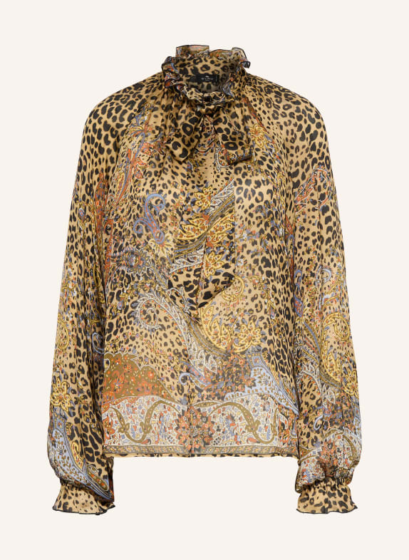 ETRO Blusenshirt aus Seide mit abnehmbarer Schluppe HELLBRAUN / BLAUGRAU / SCHWARZ