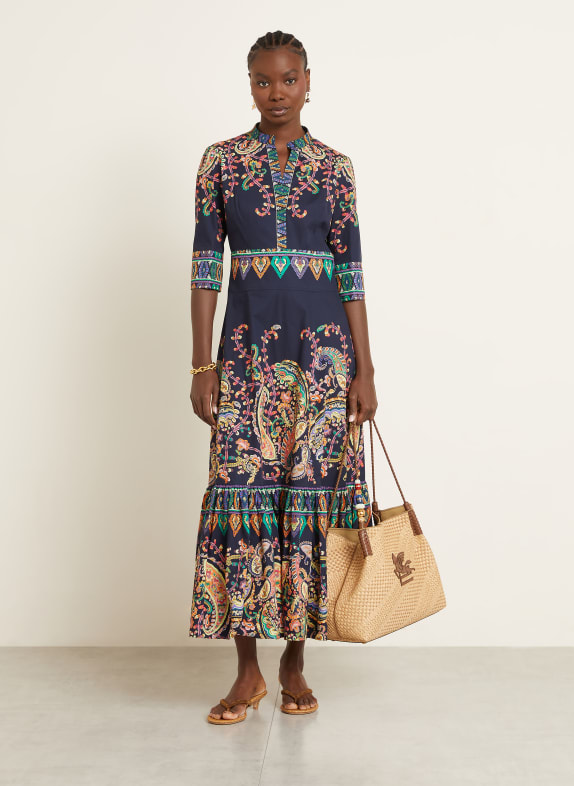 ETRO Kleid mit 3/4-Arm und Rüschen DUNKELBLAU / HELLROT / GRÜN