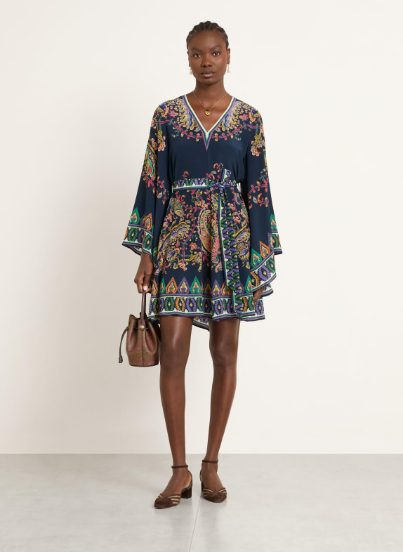 ETRO Seidenkleid DUNKELBLAU / HELLROT / GRÜN