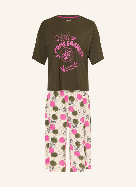 SCHIESSER Pyjama 3/4 CASUAL FASHION OLIVE / ÉCRU / ROSE FUCHSIA