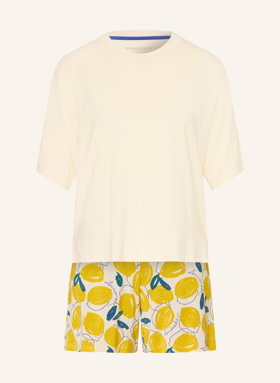 SCHIESSER Pyjama short CASUAL FASHION ÉCRU / JAUNE FONCÉ / BLEU PÉTROLE