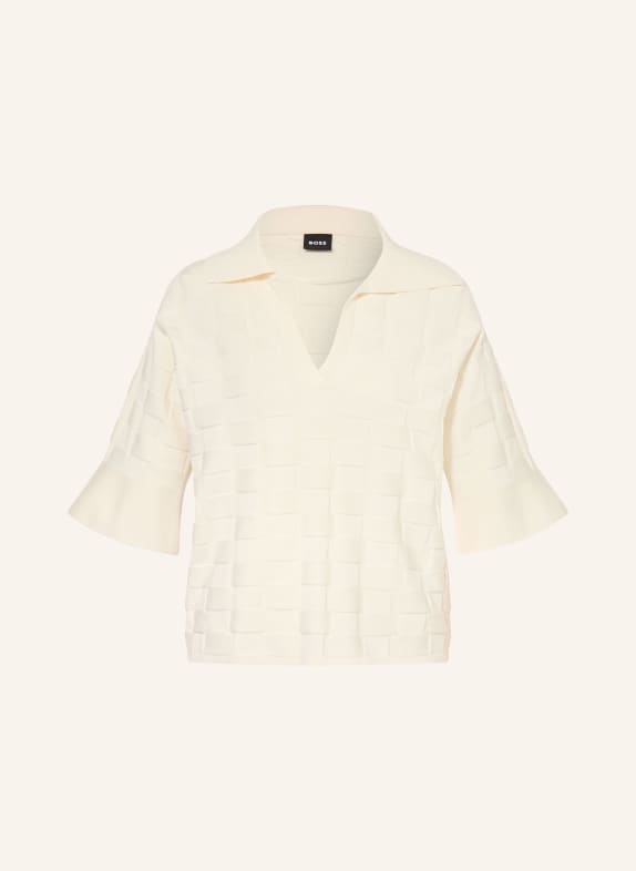 BOSS Pletené polo tričko FAPAVERO s 3/4 rukávem KRÉMOVÁ