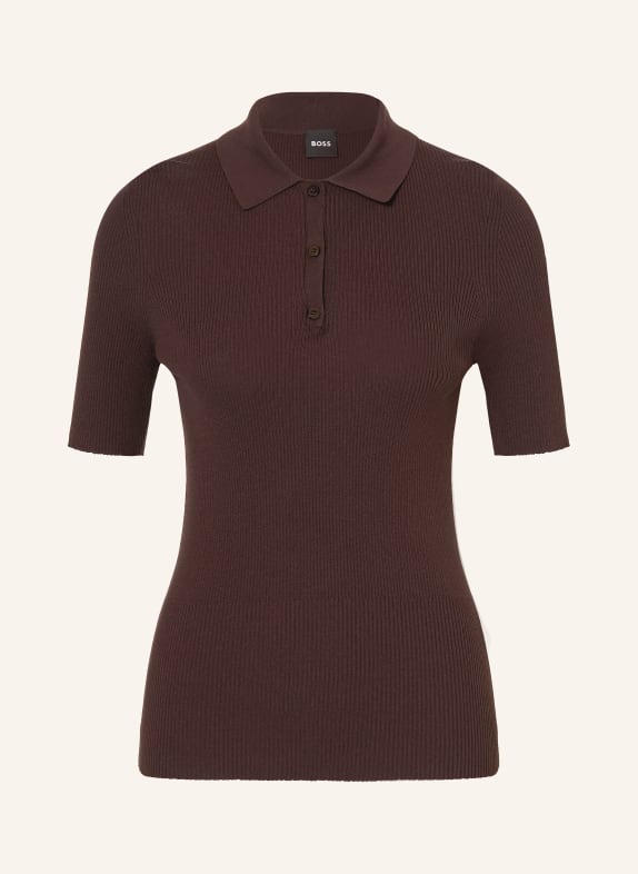 BOSS Polo en maille FESKUS MARRON FONCÉ