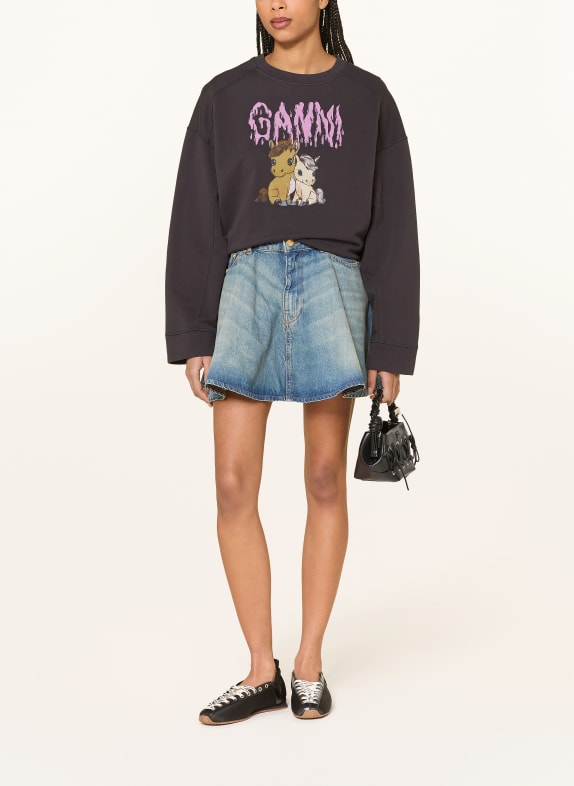 GANNI Sweatshirt ISOLI DONKERGRIJS / CAMEL / ROZE