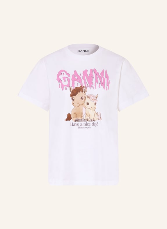 GANNI T-shirt WHITE / BEIGE / PINK