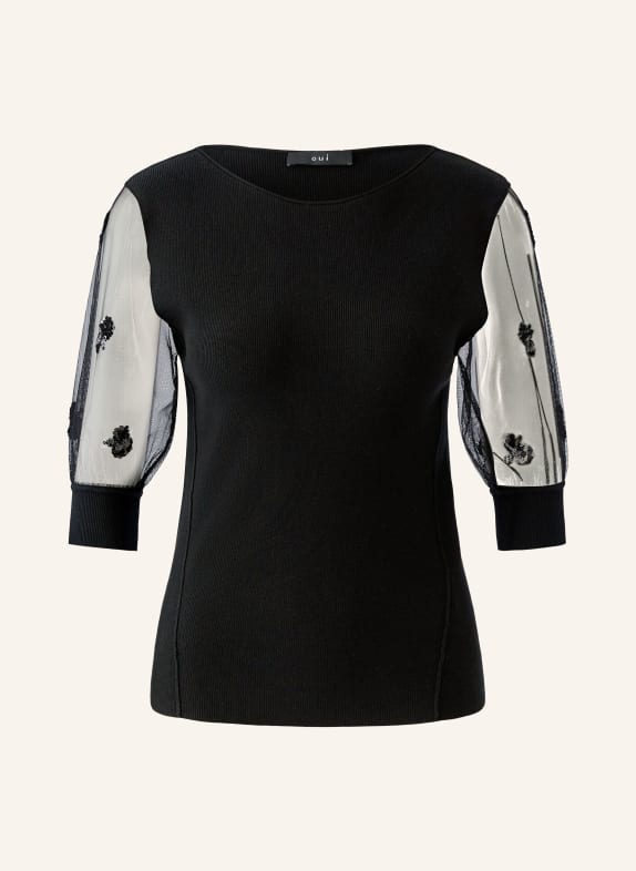 oui Strickshirt im Materialmix mit Pailletten SCHWARZ