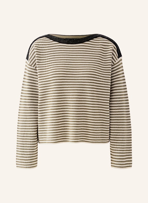 oui Pullover mit Pailletten KHAKI / CREME / SCHWARZ