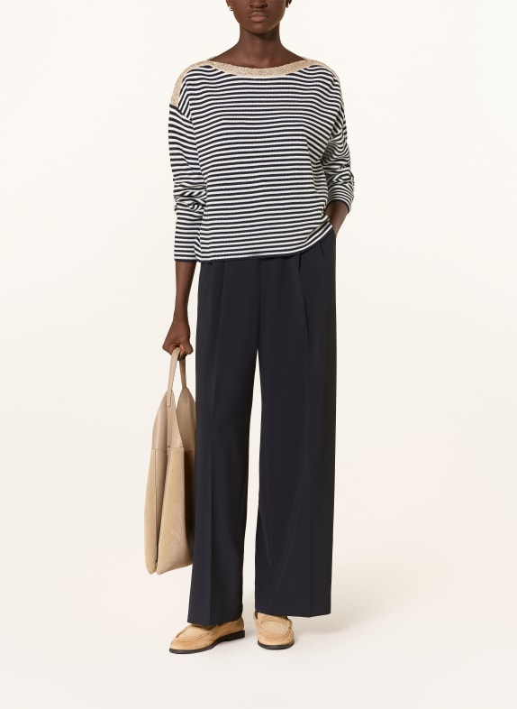 Oui Pullover mit Pailletten DUNKELBLAU / WEISS