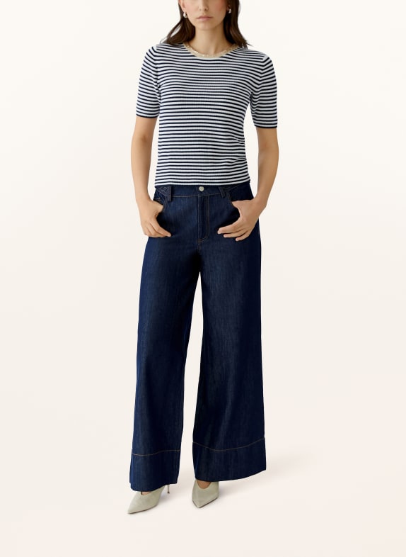 oui Strickshirt mit Pailletten DUNKELBLAU / WEISS