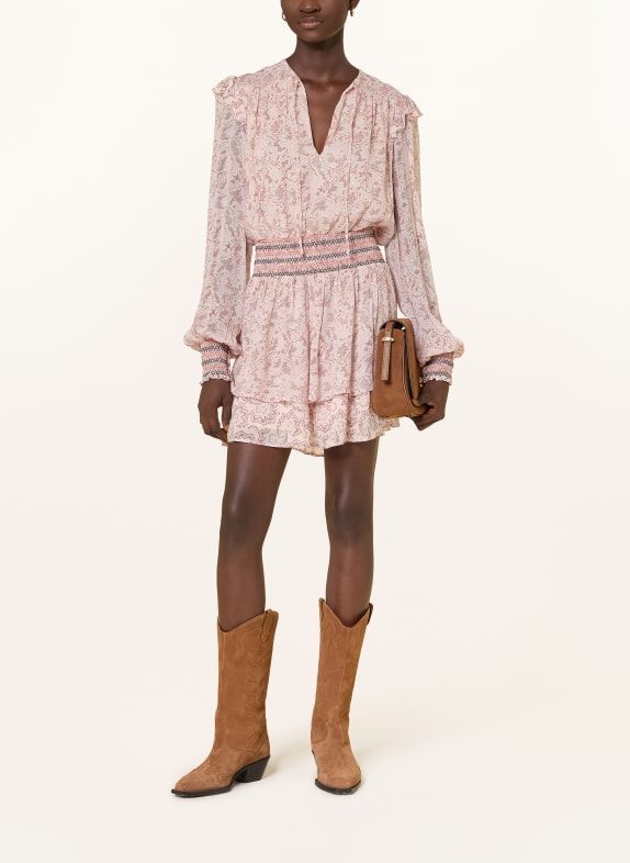 BOSS Šaty DARMIA s volánky RŮŽOVÁ / STARORŮŽOVÁ / ČERNOŠEDÁ