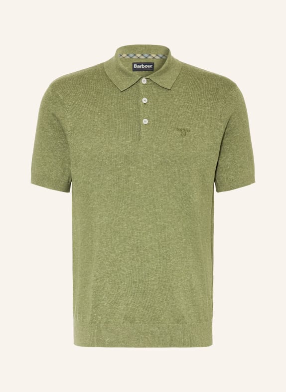 Barbour Strick-Poloshirt MUSTON mit Leinen HELLGRÜN