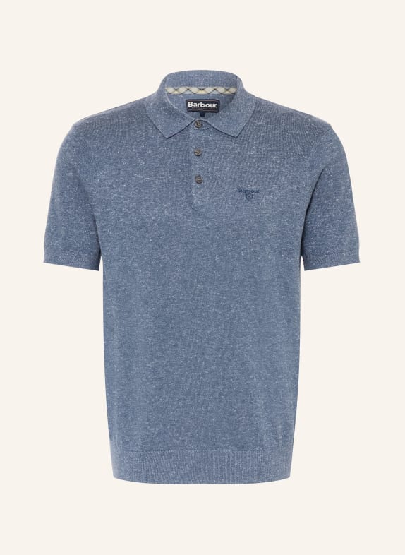 Barbour Strick-Poloshirt MUSTON mit Leinen BLAUGRAU