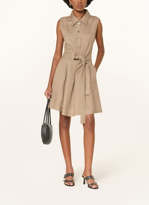 HUGO Robe chemise KALEISI en lin MARRON CLAIR