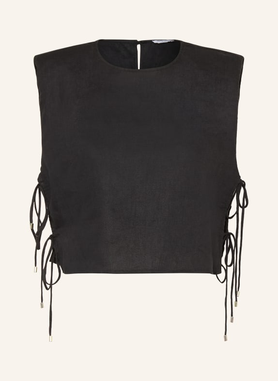 MRS & HUGS Cropped-Shirt aus Leinen SCHWARZ