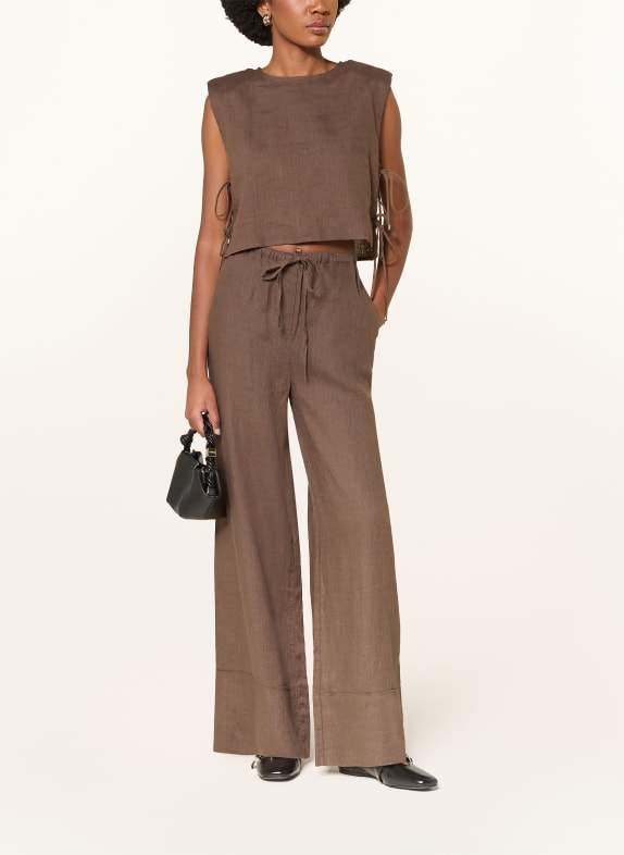 MRS & HUGS Linnen broek met wijde pijpen MARRON FONCÉ